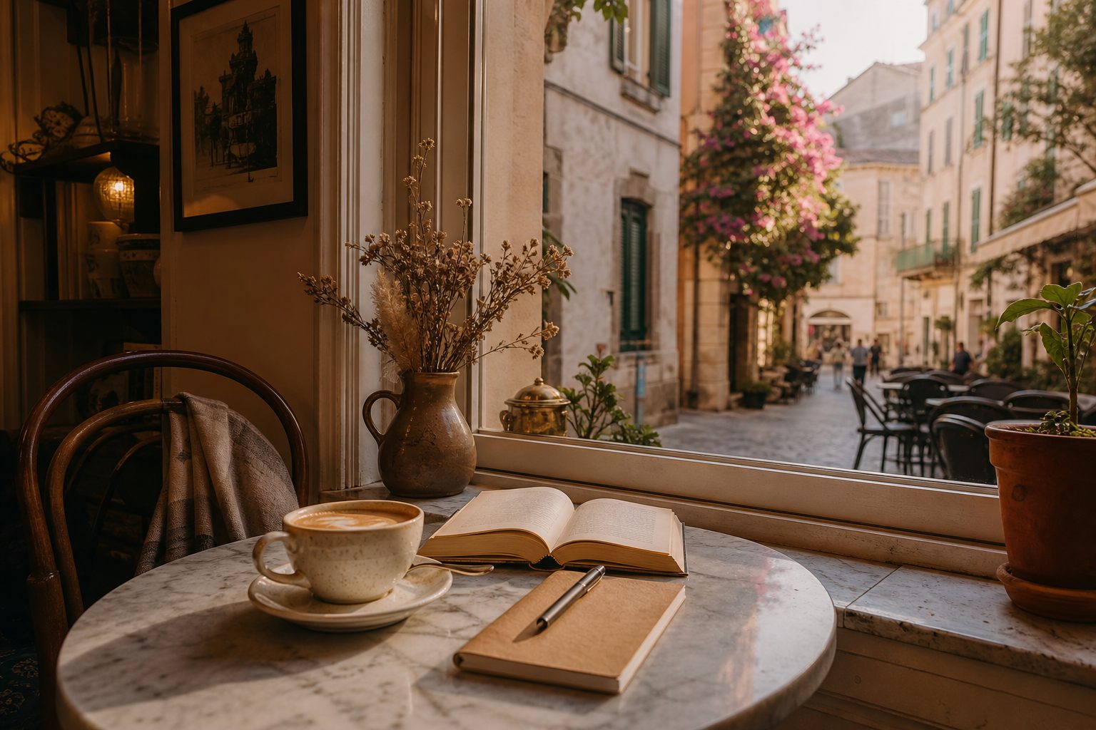 A cozy familiar café table by a window