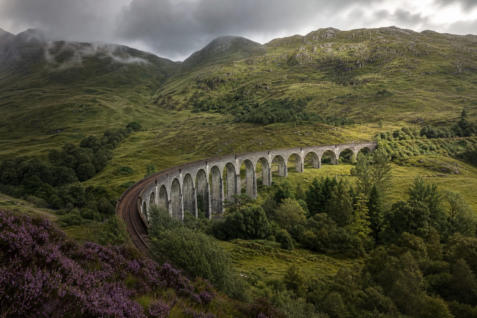 Stone railway viaduct in the Scottish Highlands
